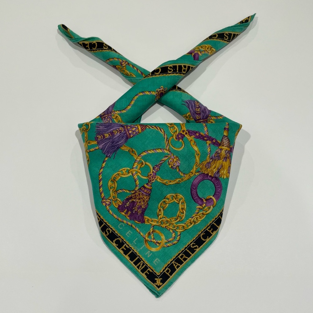 Celine Handkerchief VTG Scarf Bag Purse Art Logo Cotton Pocket Square 22”